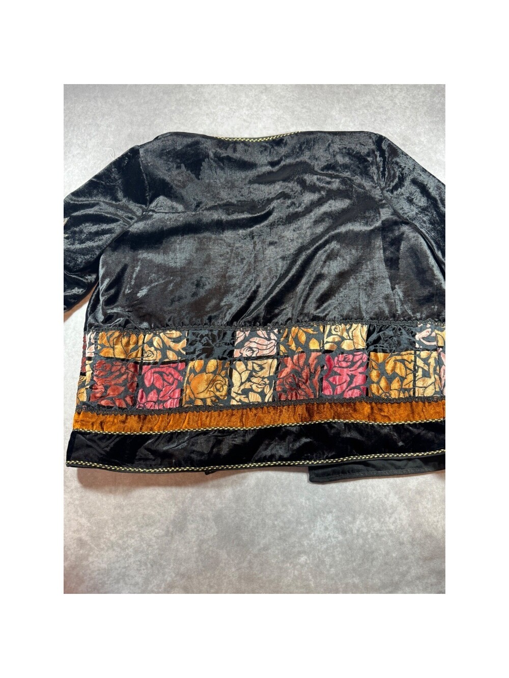 Allure Velvet Floral Patchwork Burnout Jacket Black Copper Boho Art to Wear 1X - Picture 5 of 5